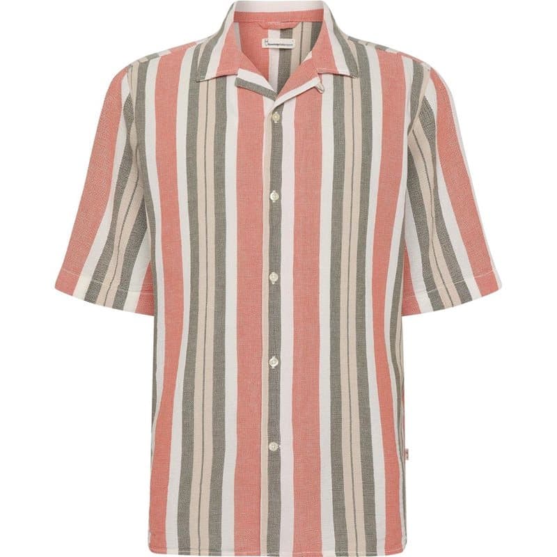 KnowledgeCotton Apparel Box Sl Striped Cotton Shirt Green Stripe