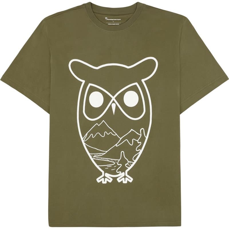 KnowledgeCotton Apparel Regenerative Organic Cotton Front PrintT-Shirt Burned Olive