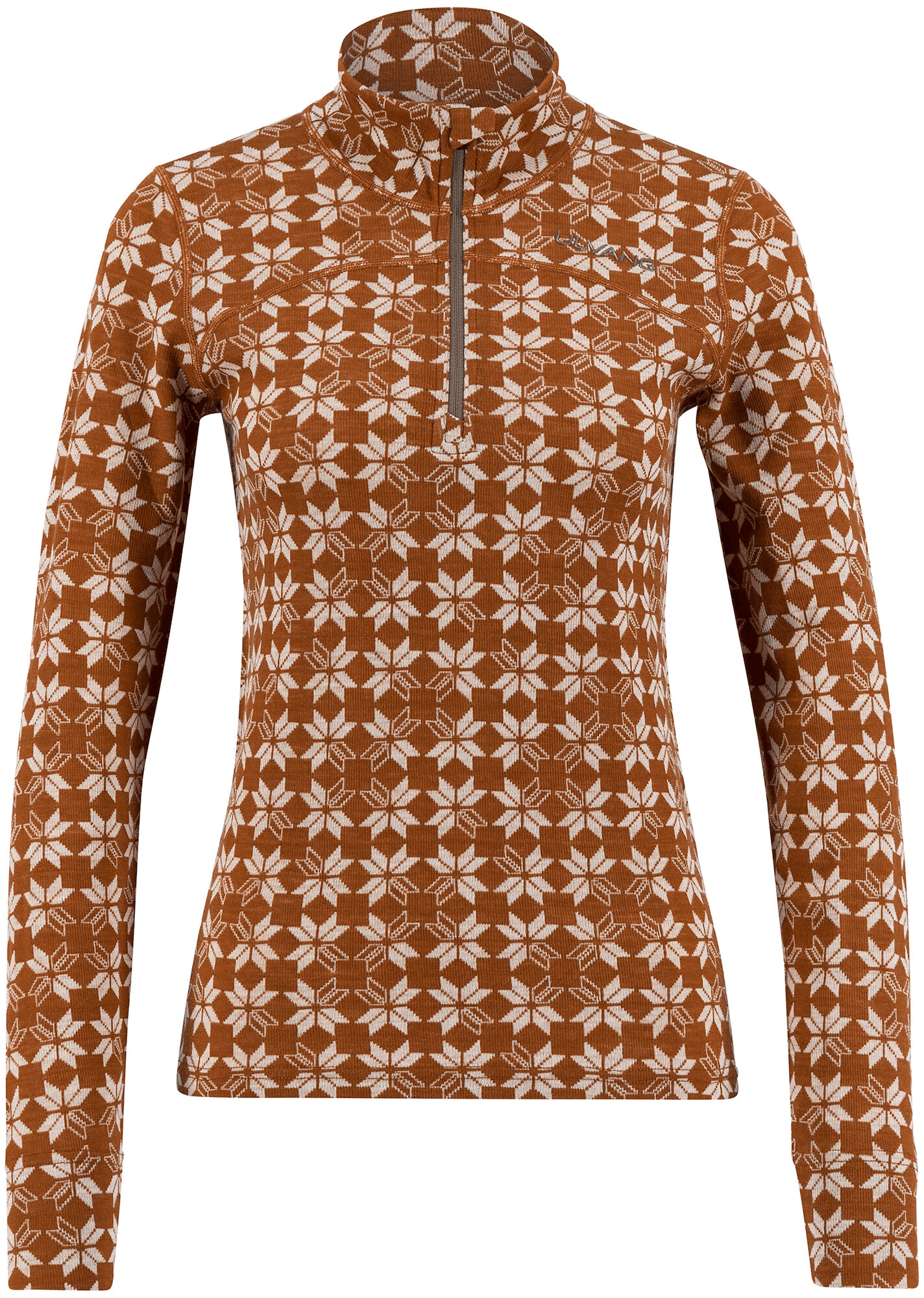 Ulvang Maristua Turtle Neck W/Zip naisten kerrastopaita, oranssiruskea/valkoinen