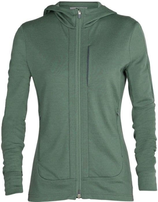 Icebreaker Quantum III LS Zip Hood naisten merinovillapaita, Sage